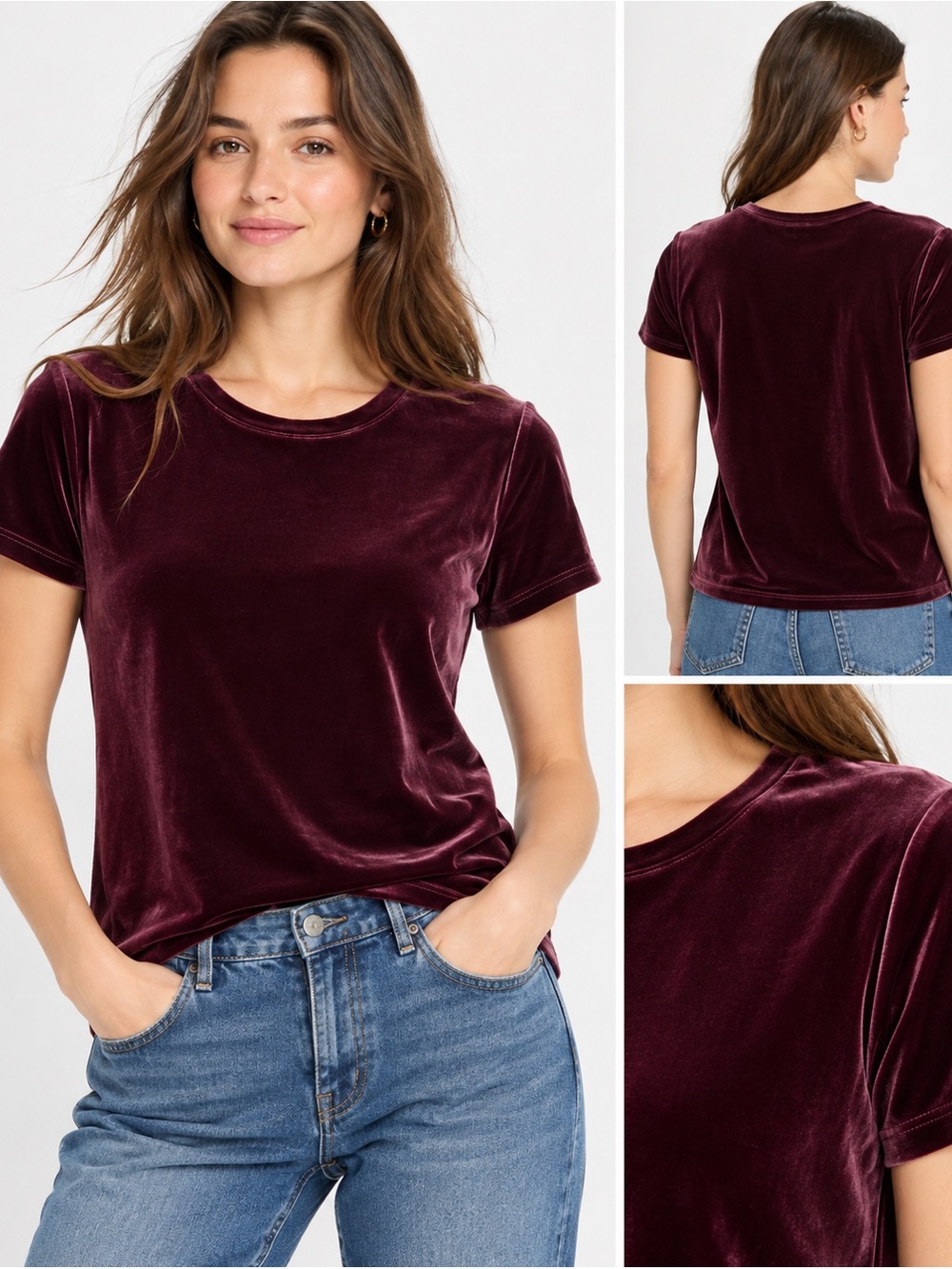 Gap Burgundy Velvet Short Sleeve Crewneck Tee Top Large Tall Holiday